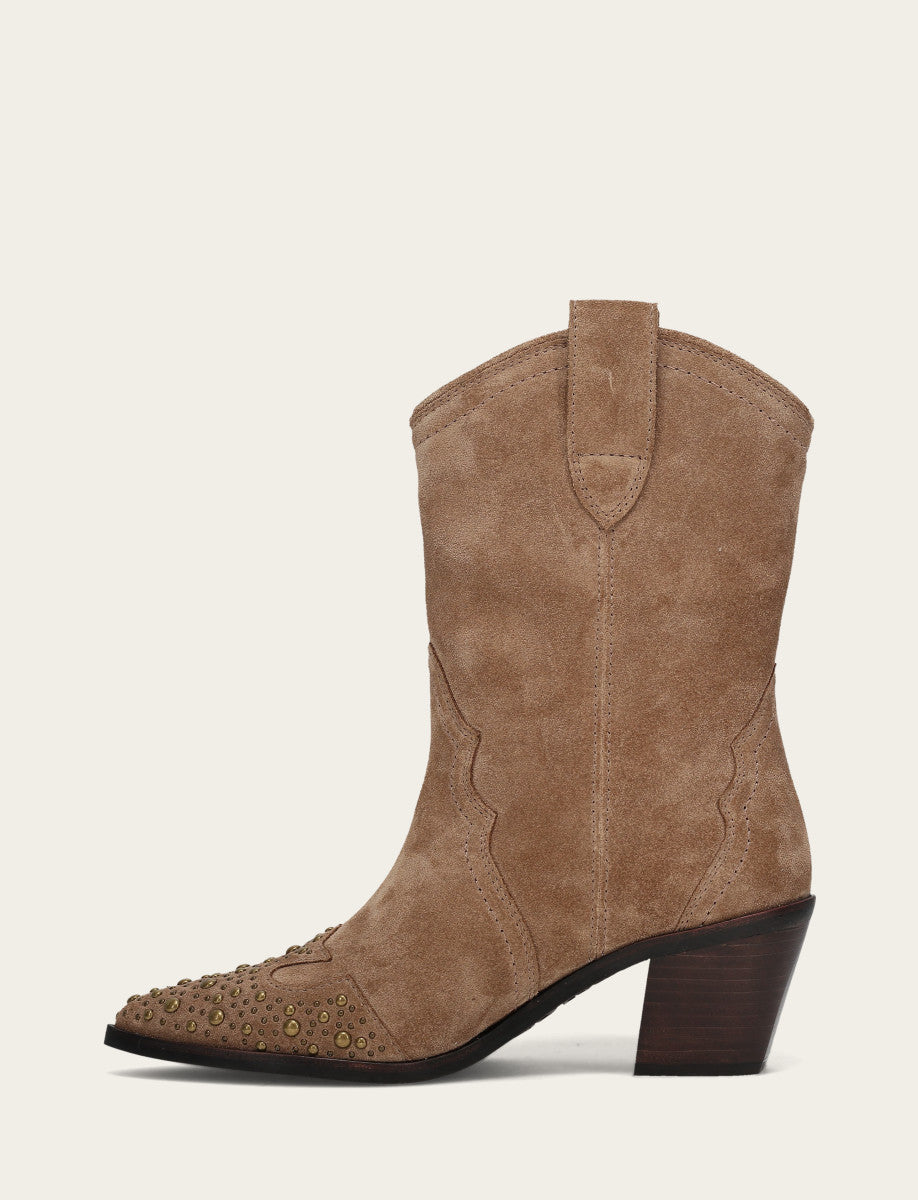 Women's Almond Sara Wingtip Stud Boot - Almond