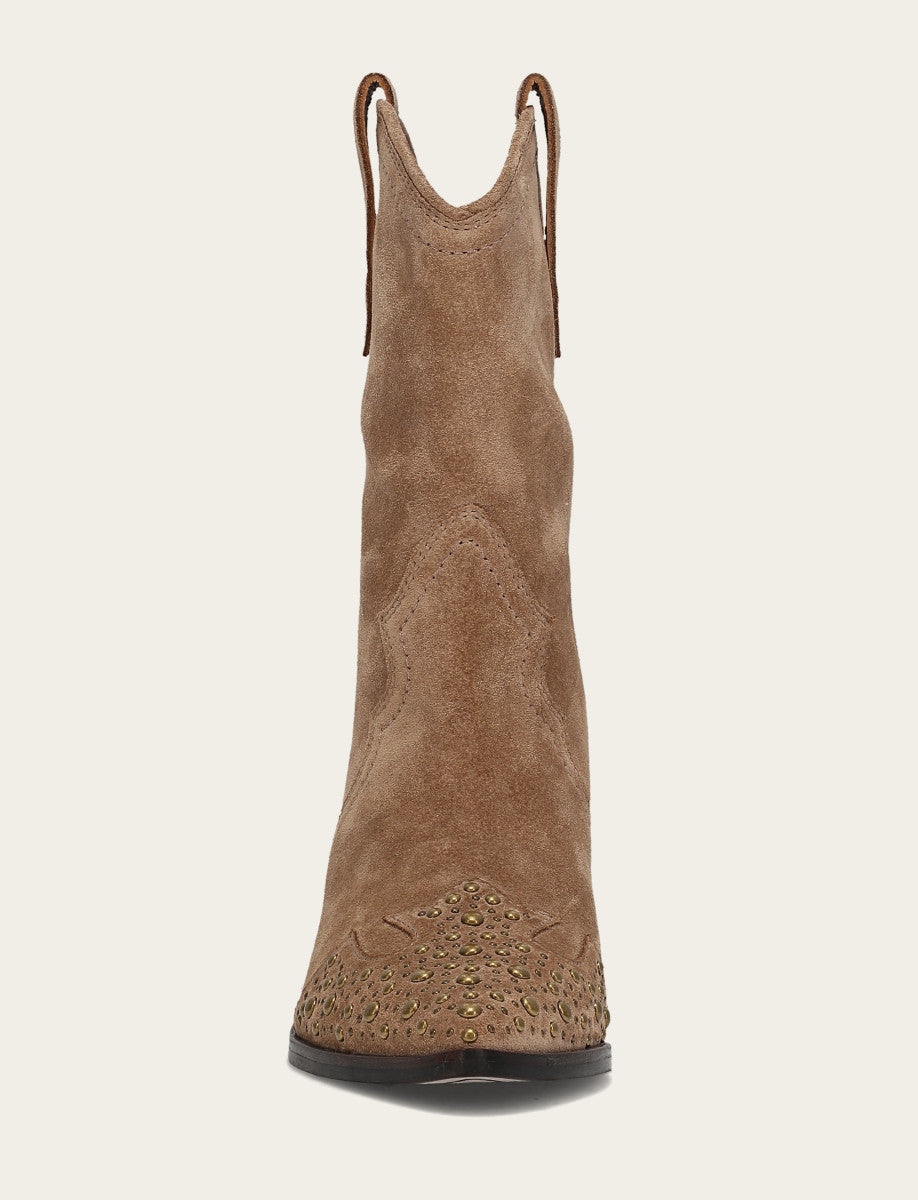 Women's Almond Sara Wingtip Stud Boot - Almond