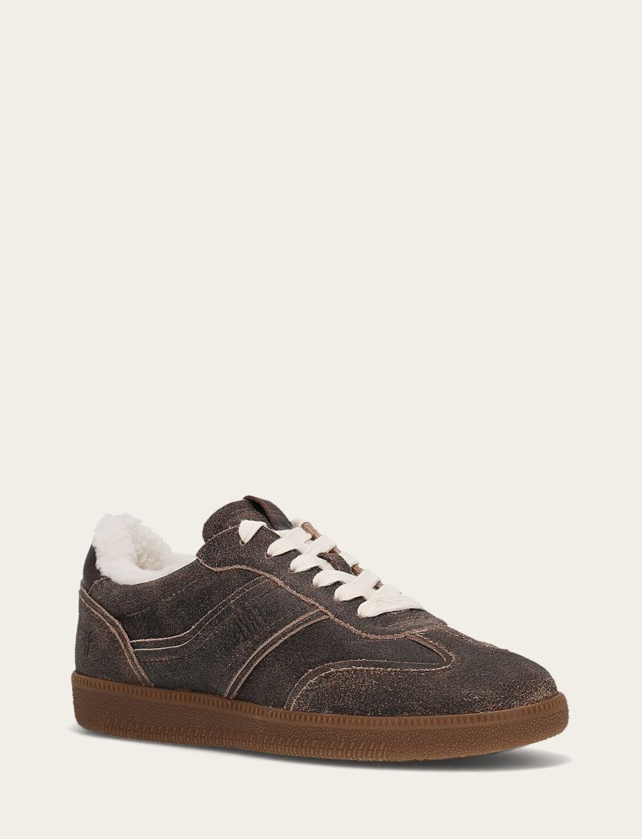Women's Dark Truffle Milly Low Lace Shearling Sneaker - Dark Truffle
