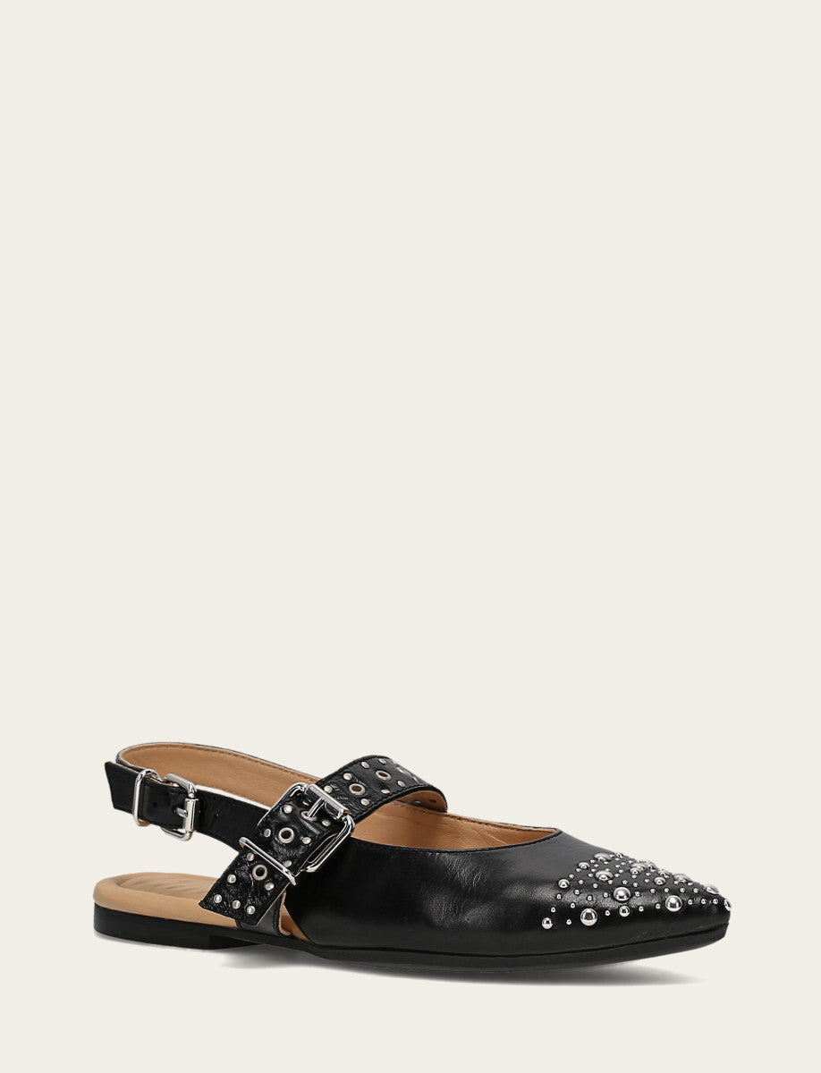 Women's Black Heather Slingback Studded Shoe - Black