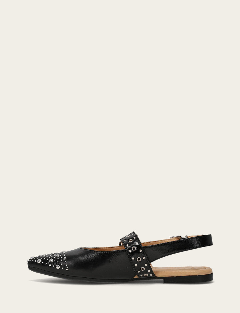 Women's Black Heather Slingback Studded Shoe - Black