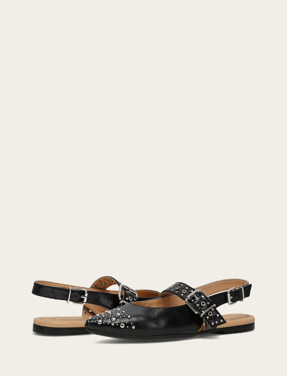 Women's Black Heather Slingback Studded Shoe - Black