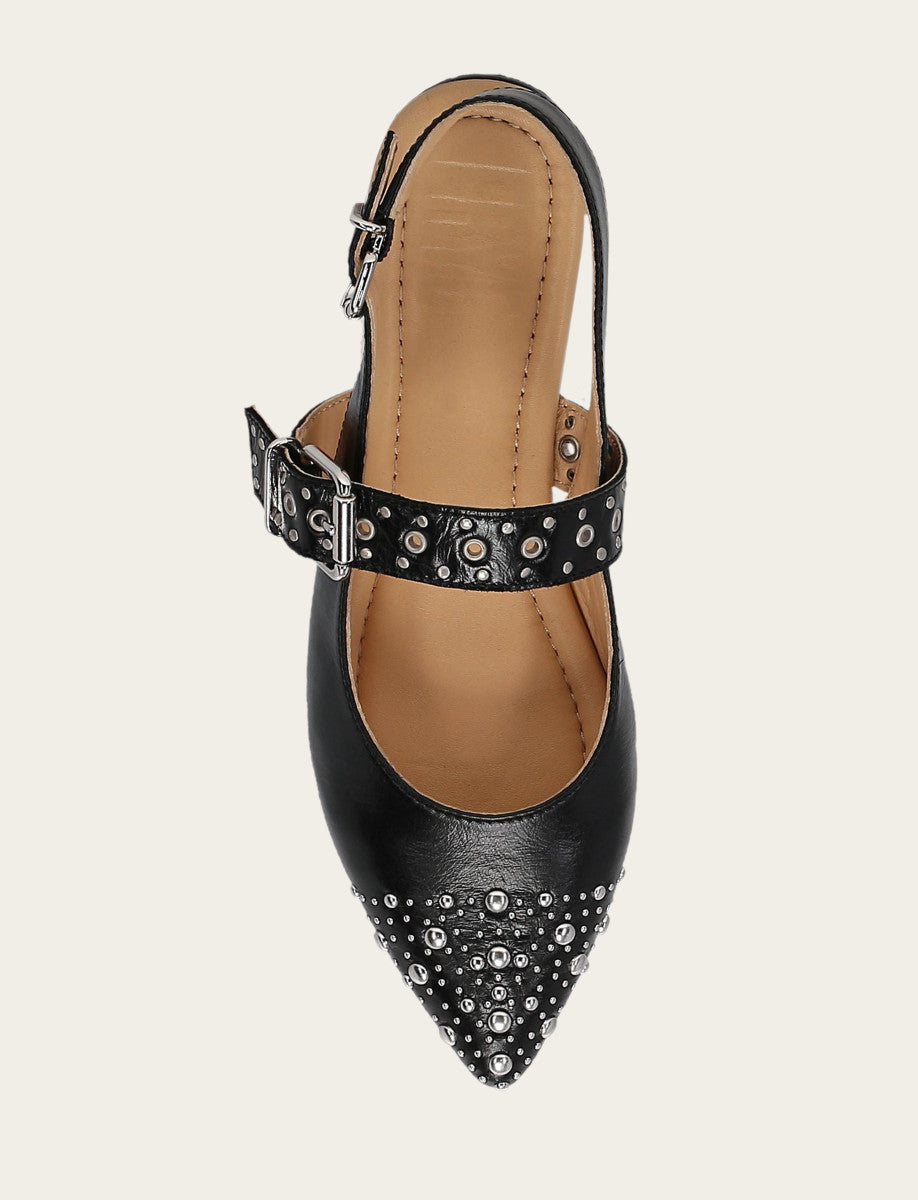 Women's Black Heather Slingback Studded Shoe - Black
