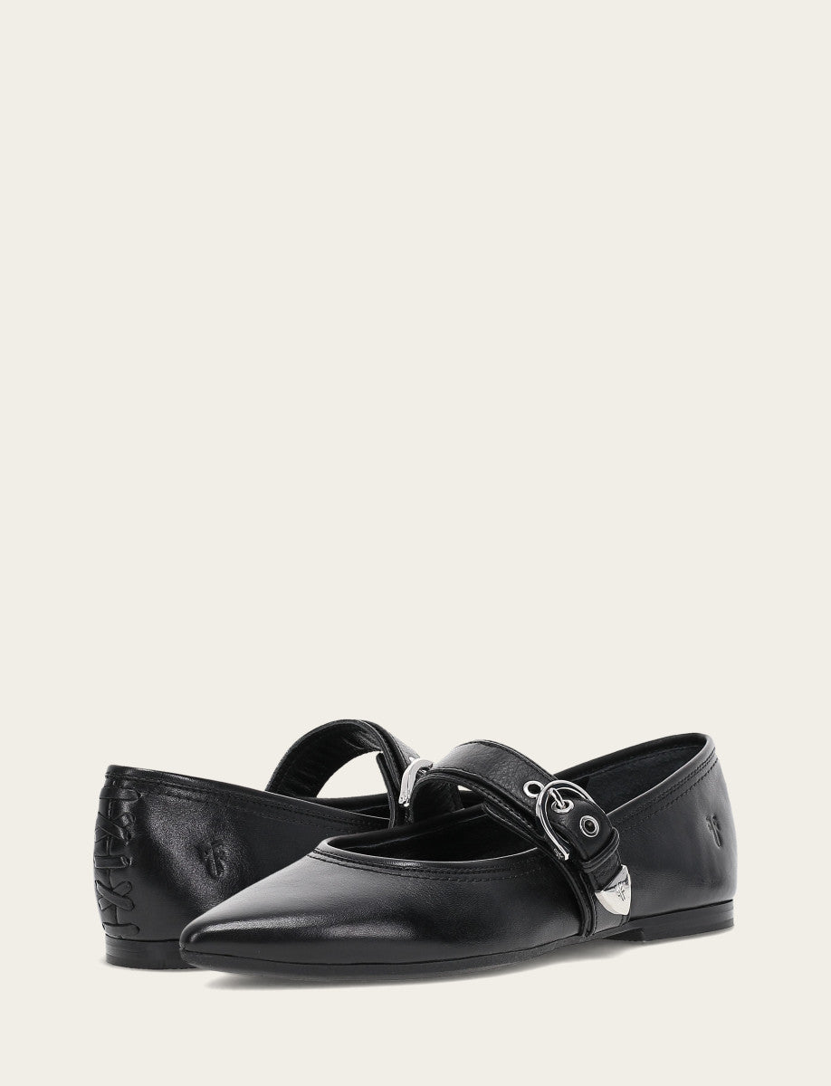 Women's Black Heather Buckle Mary Jane Flats - Black