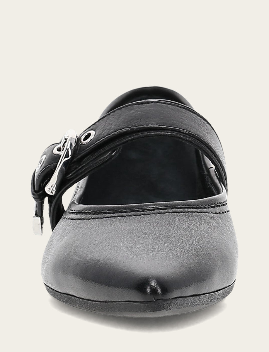 Women's Black Heather Buckle Mary Jane Flats - Black