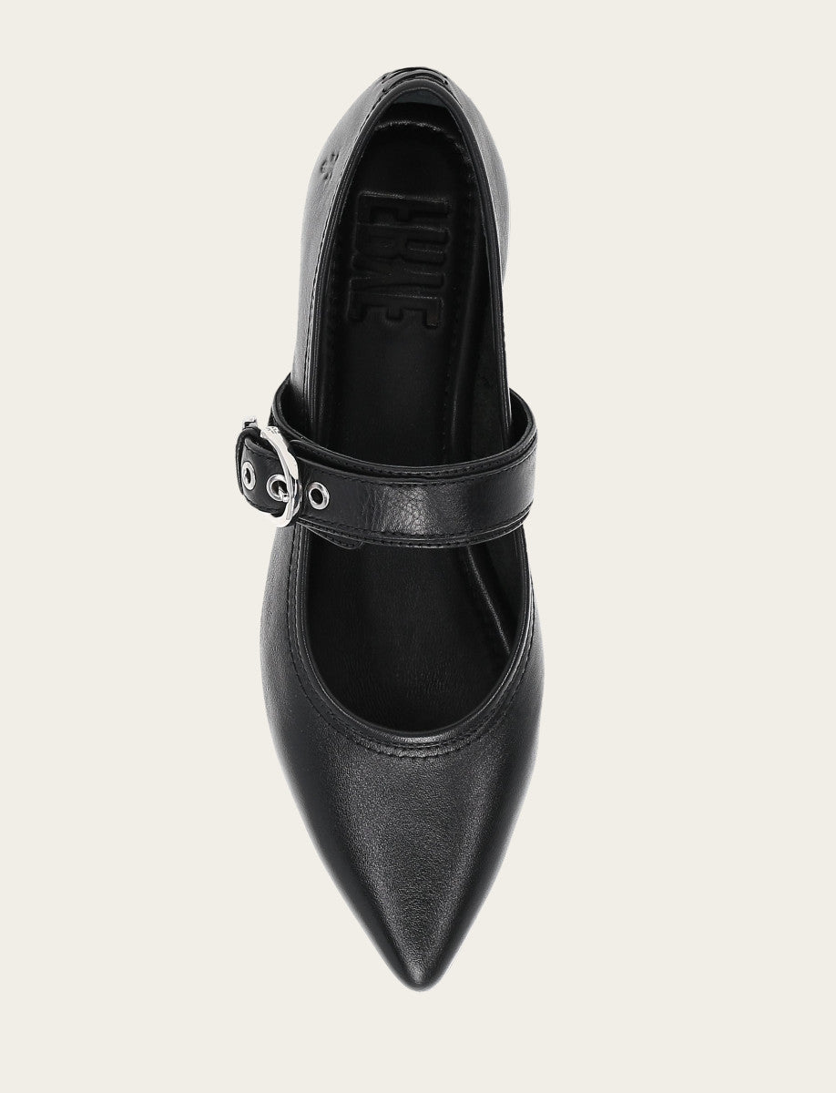 Women's Black Heather Buckle Mary Jane Flats - Black