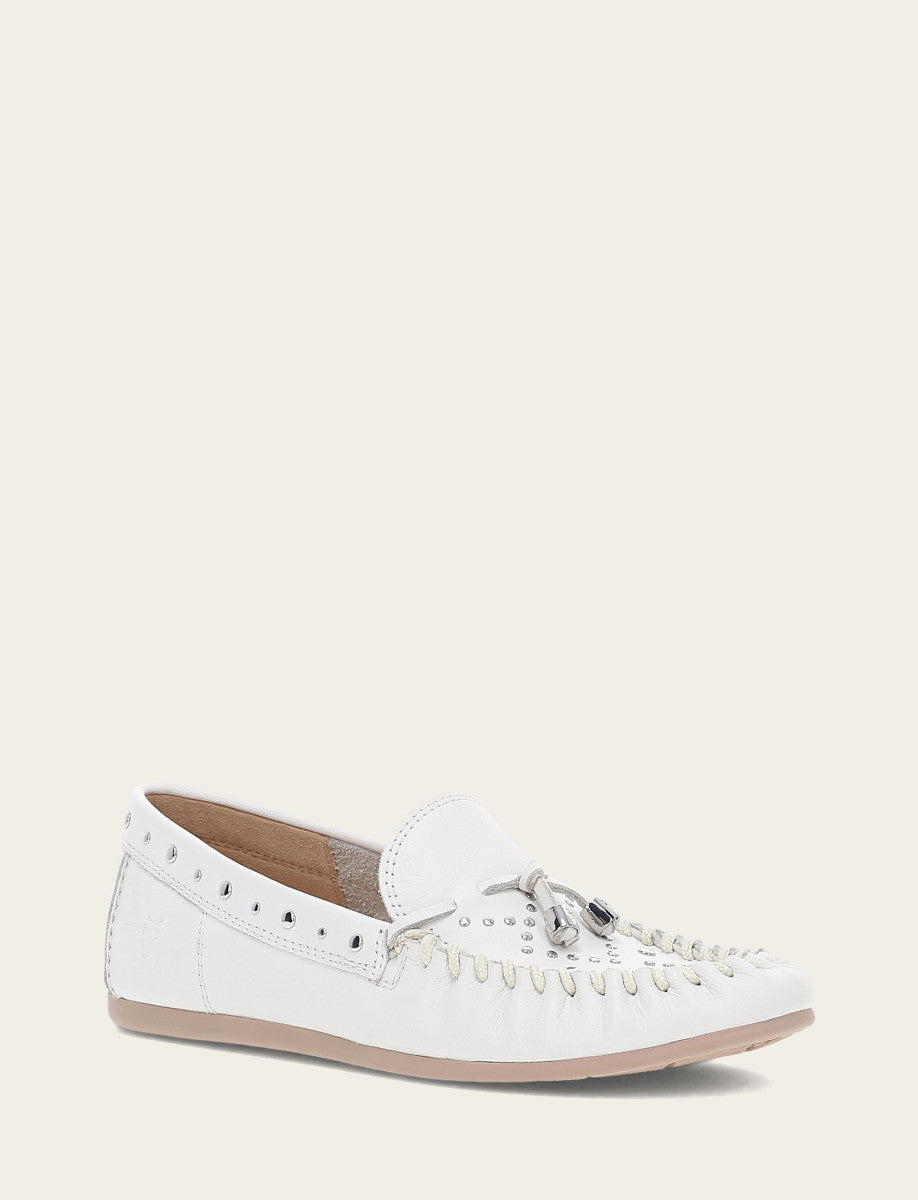 Women's White Naya Stud Moc Loafers - White