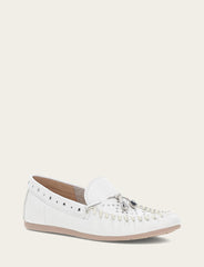 Women's White Naya Stud Moc Loafers - White