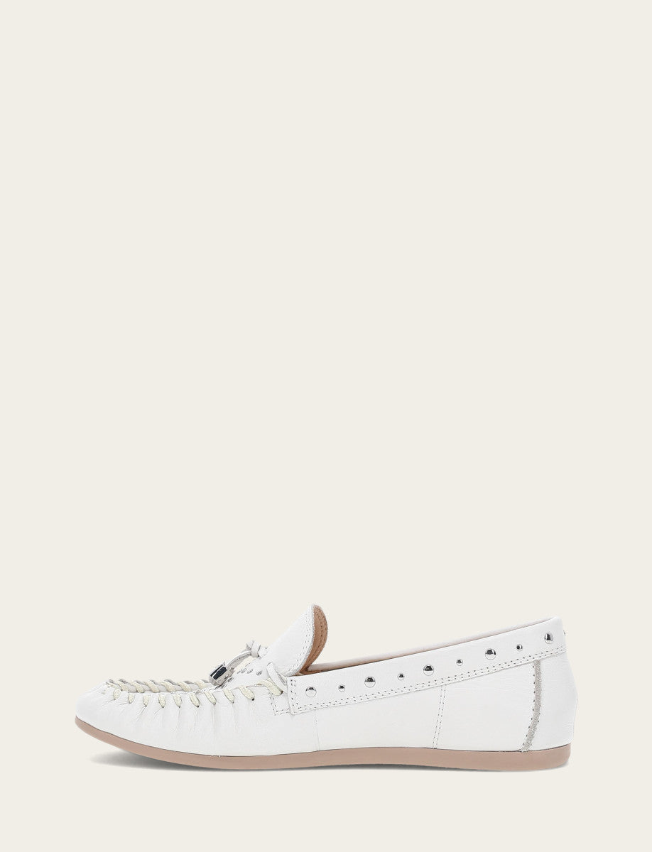 Women's White Naya Stud Moc Loafers - White