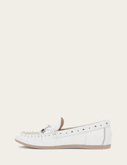 Women's White Naya Stud Moc Loafers - White
