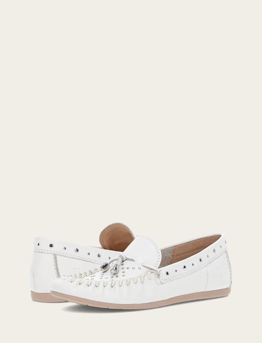 Women's White Naya Stud Moc Loafers - White