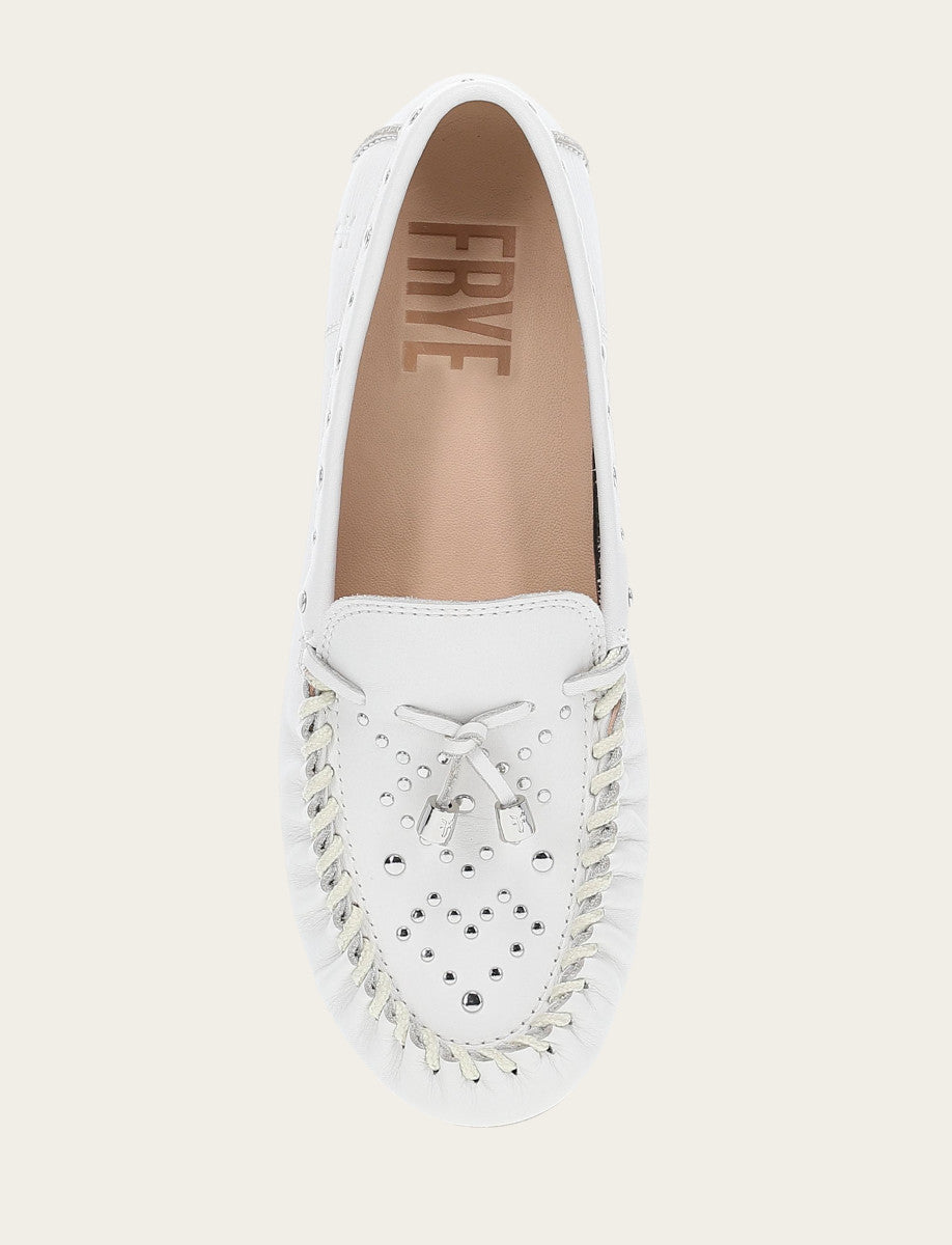 Women's White Naya Stud Moc Loafers - White