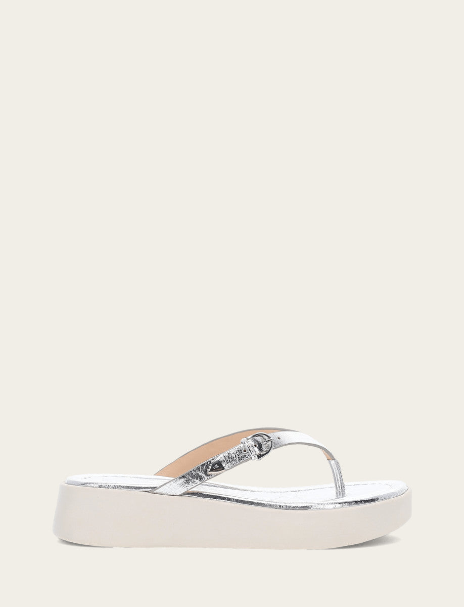 Women's Silver Maya Buckle Thong Sandals - Silver