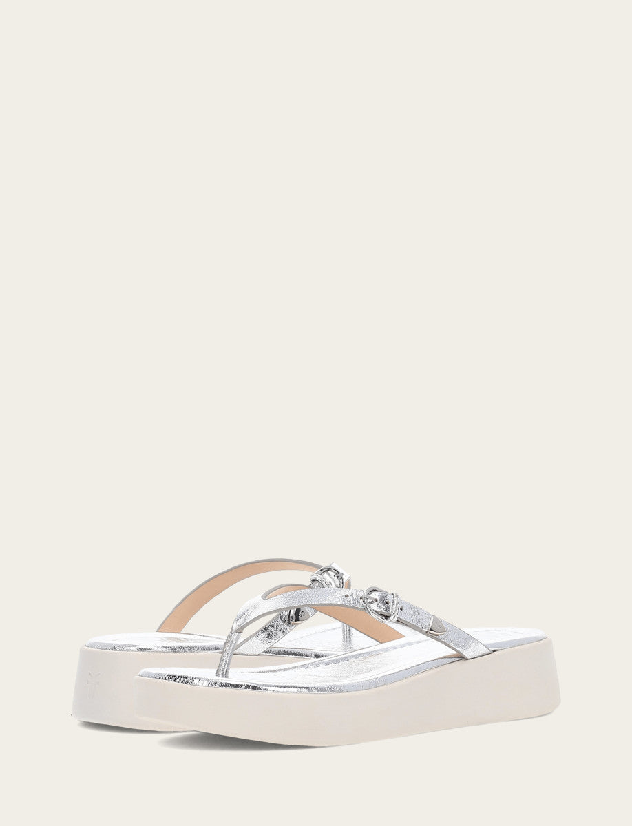 Women's Silver Maya Buckle Thong Sandals - Silver