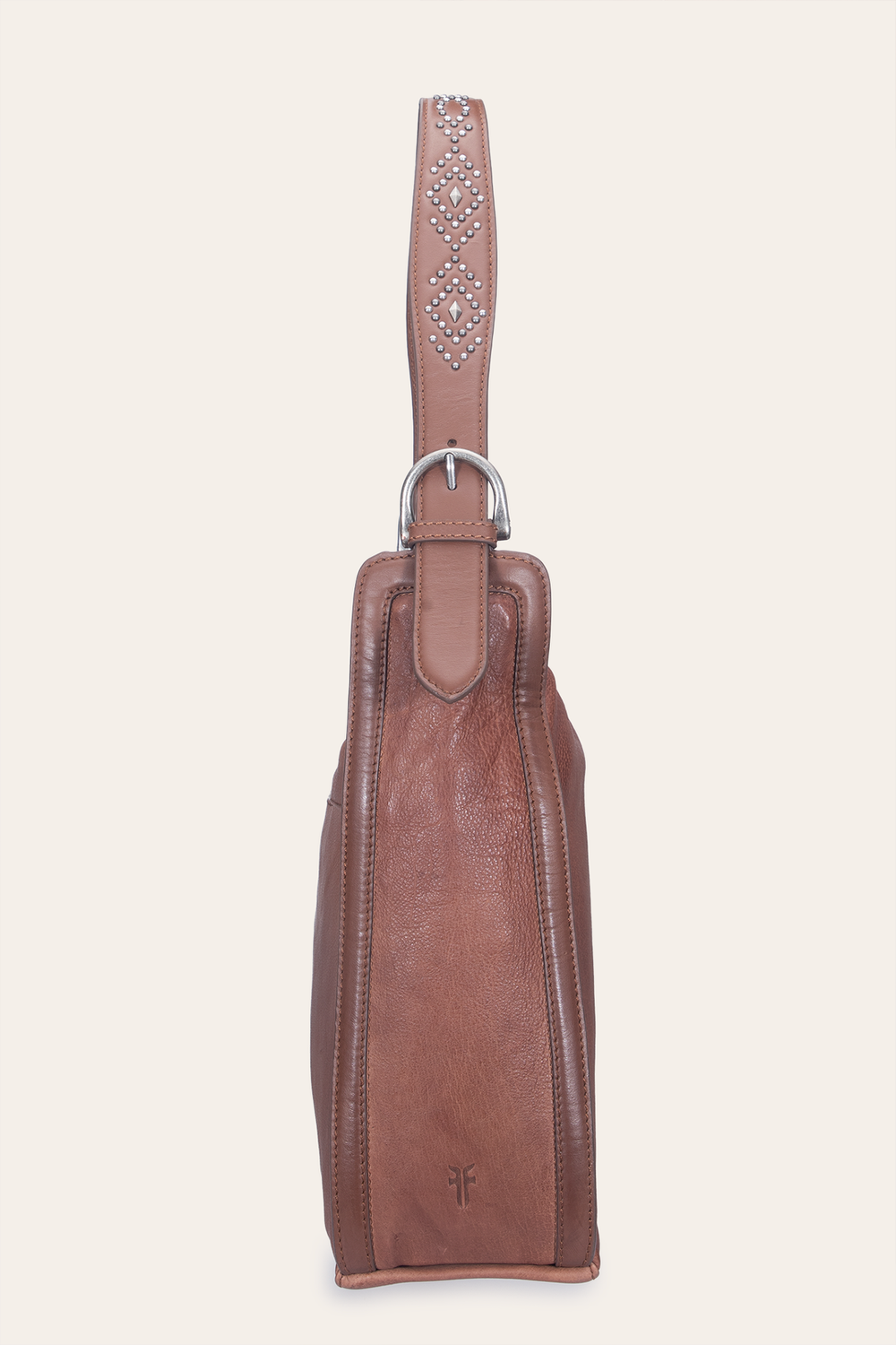 Women's Cognac Carla Studded Hobo Handbag - Cognac