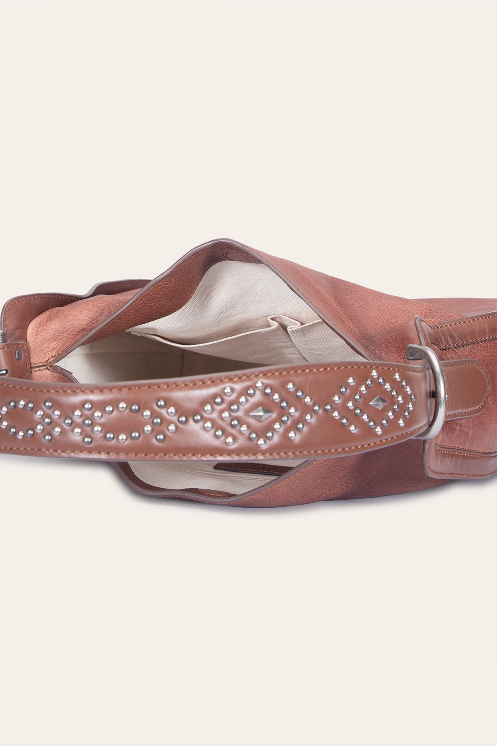 Women's Cognac Carla Studded Hobo Handbag - Cognac