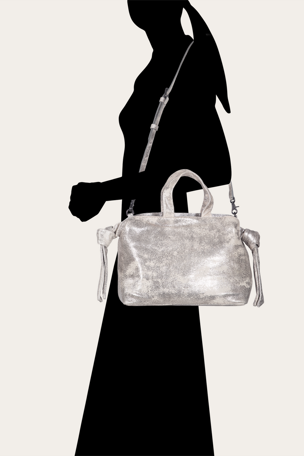Women's Nora Satchel Handbag - Cream Metallic