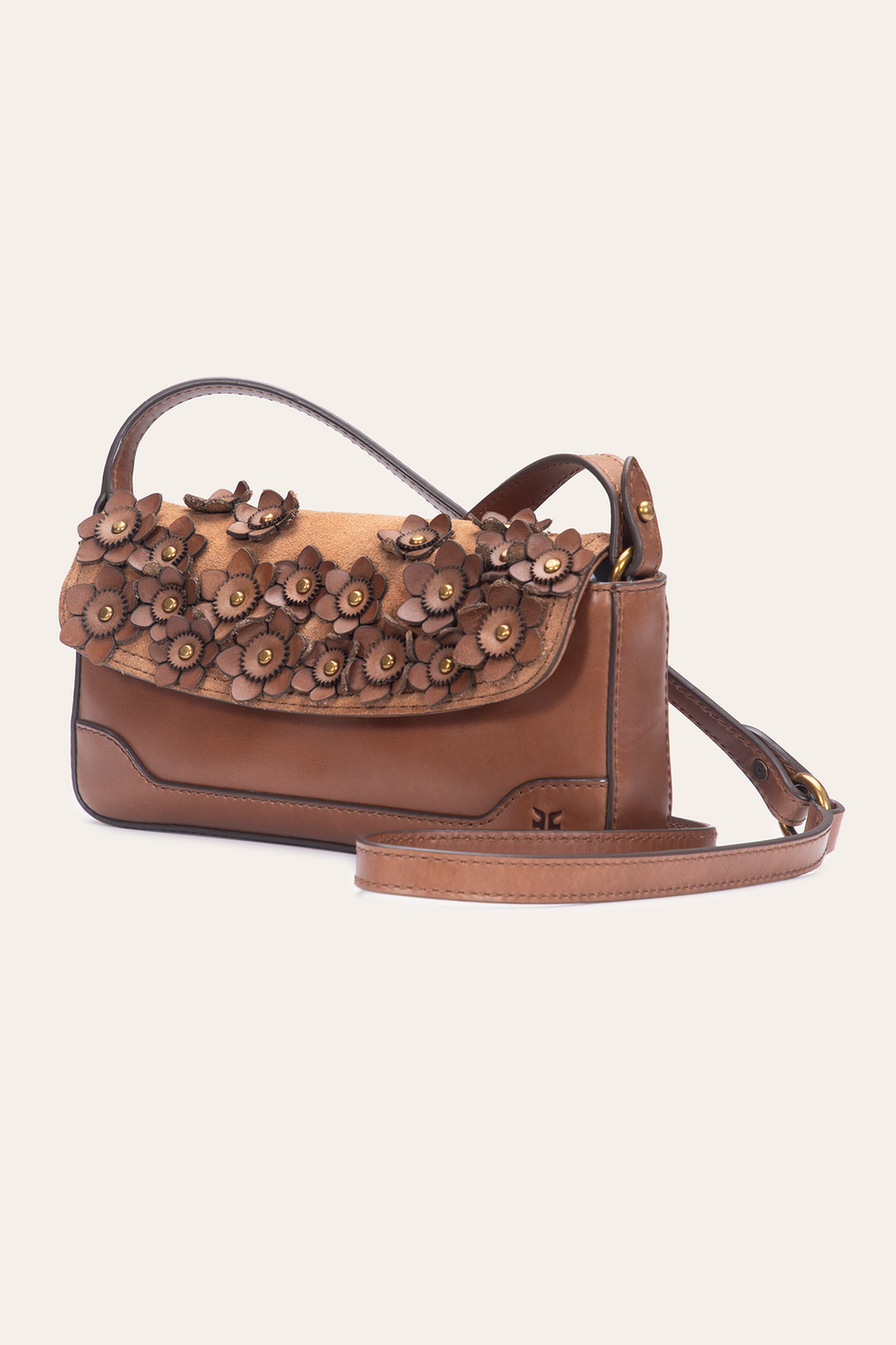 Cognac Melissa Floral Convertible Mini Flap - Cognac