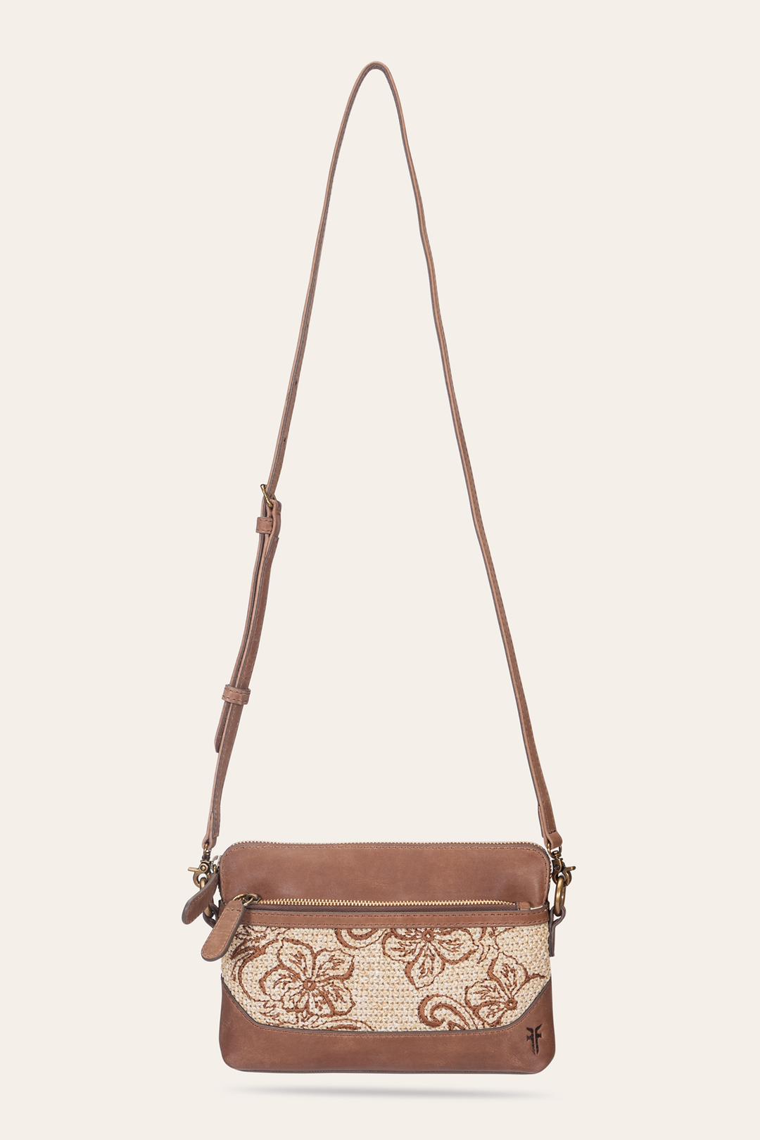 Women's Floral Crossbody Wristlet Wallet - Cognac
