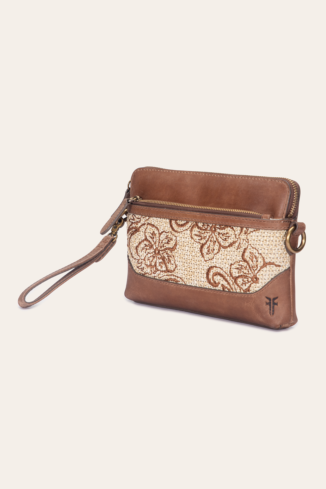 Women's Floral Crossbody Wristlet Wallet - Cognac