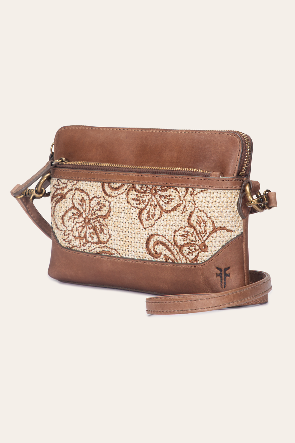 Women's Floral Crossbody Wristlet Wallet - Cognac