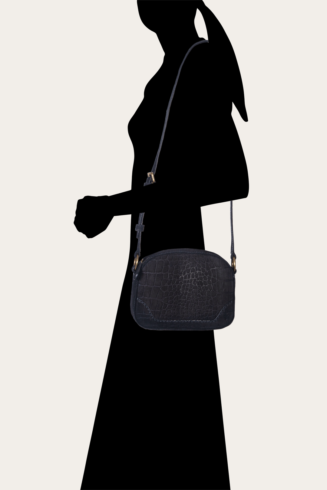 Melissa Black Sueded Croco Camera - Black