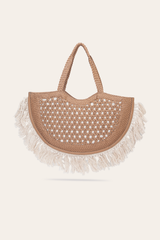 Women's Ella Tassel Tote Bag in Beige - Beige