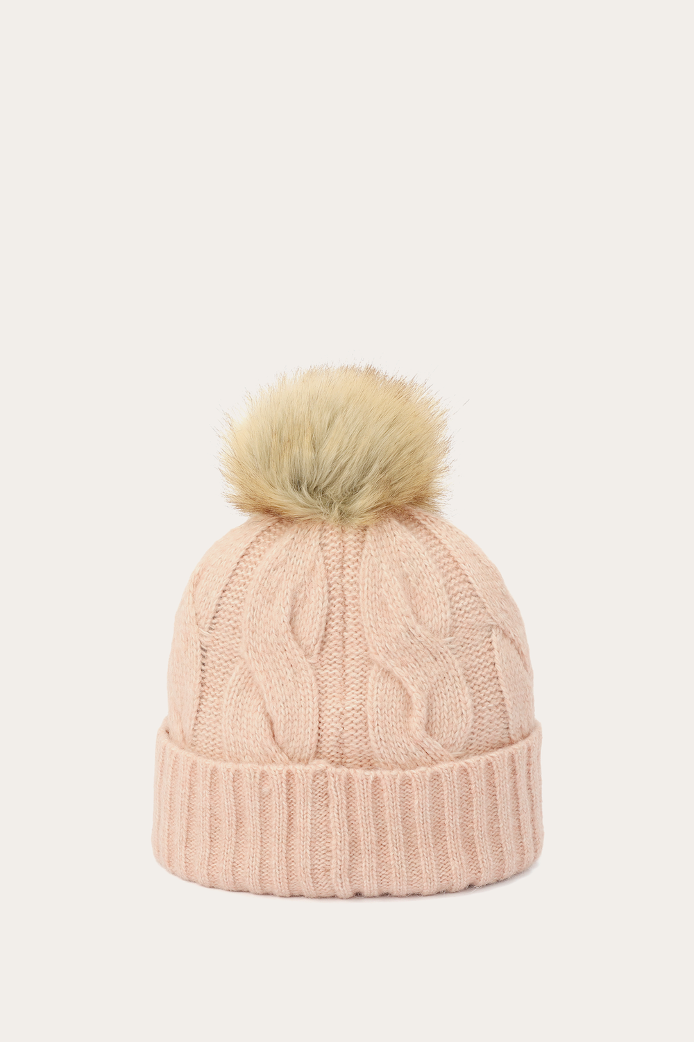 Rose Cloud Wide Cable Cuff Hat - Rose Cloud