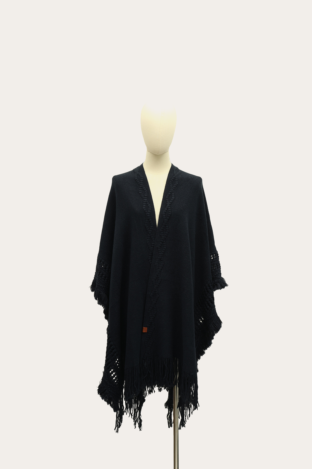 Navy Blazer Embellished Fringe Ruana - Navy Blazer