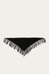 Black Long Fringe Triangle Scarf - Black