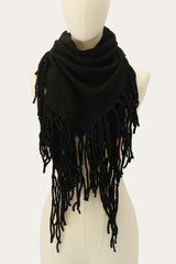 Black Long Fringe Triangle Scarf - Black