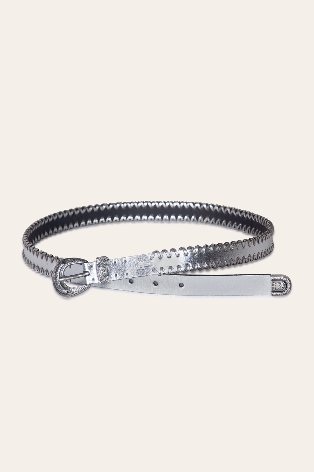 20mm Silver Leather Belt With 3-Piece Buckle Set - Silver