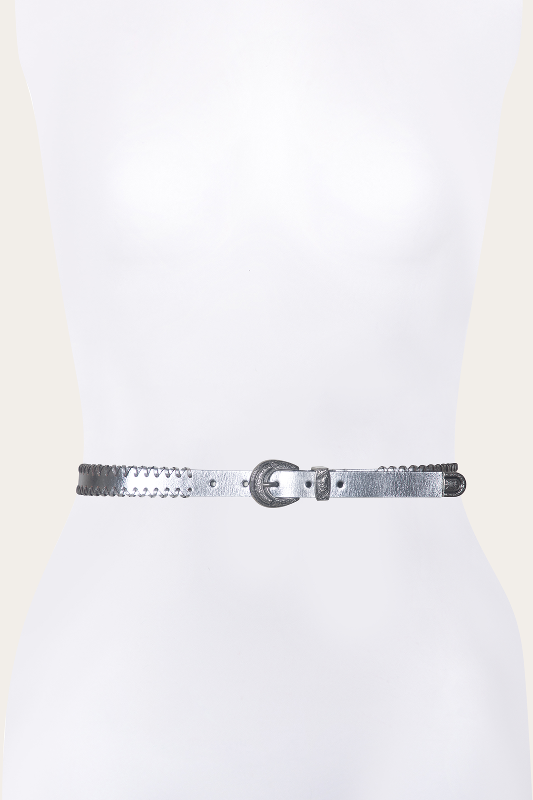 20mm Silver Leather Belt With 3-Piece Buckle Set - Silver