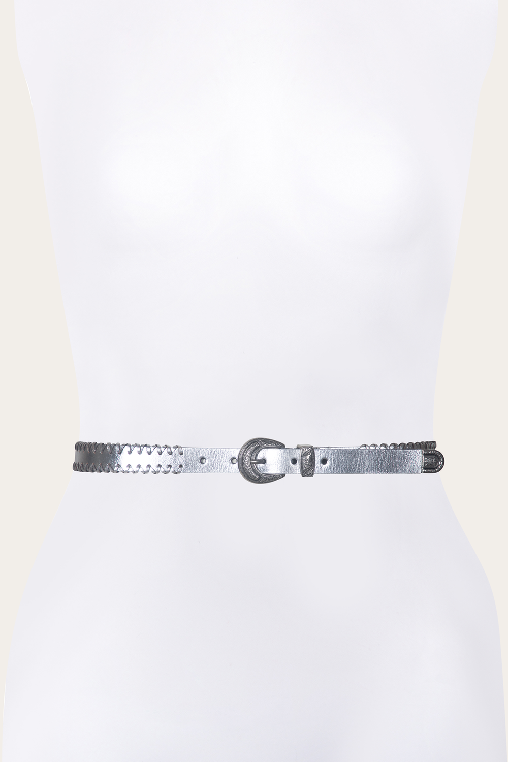 20mm Silver Leather Belt With 3-Piece Buckle Set - Silver