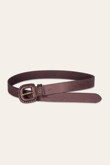 30mm Brown Leather Belt With Covered Buckle - Brown
