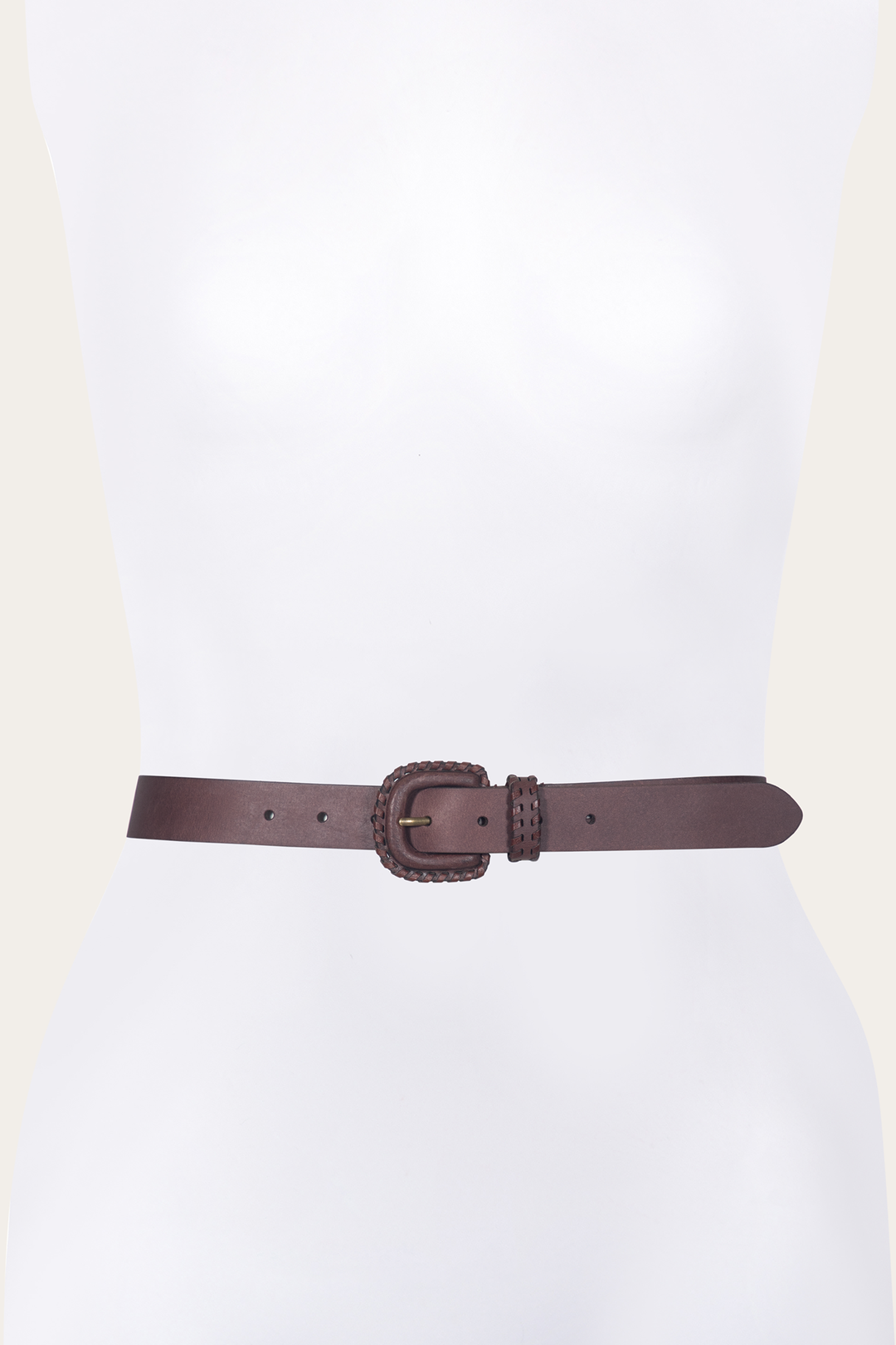 30mm Brown Leather Belt With Covered Buckle - Brown