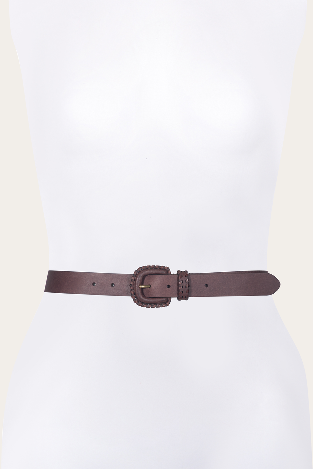 30mm Brown Leather Belt With Covered Buckle - Brown