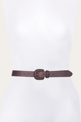 30mm Brown Leather Belt With Covered Buckle - Brown