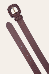 30mm Brown Leather Belt With Covered Buckle - Brown