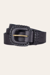 30mm Black Leather Belt With Covered Buckle - Black