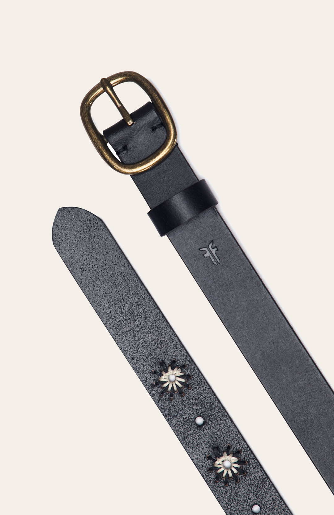 30mm Black Belt With Embroidered Holes - Black