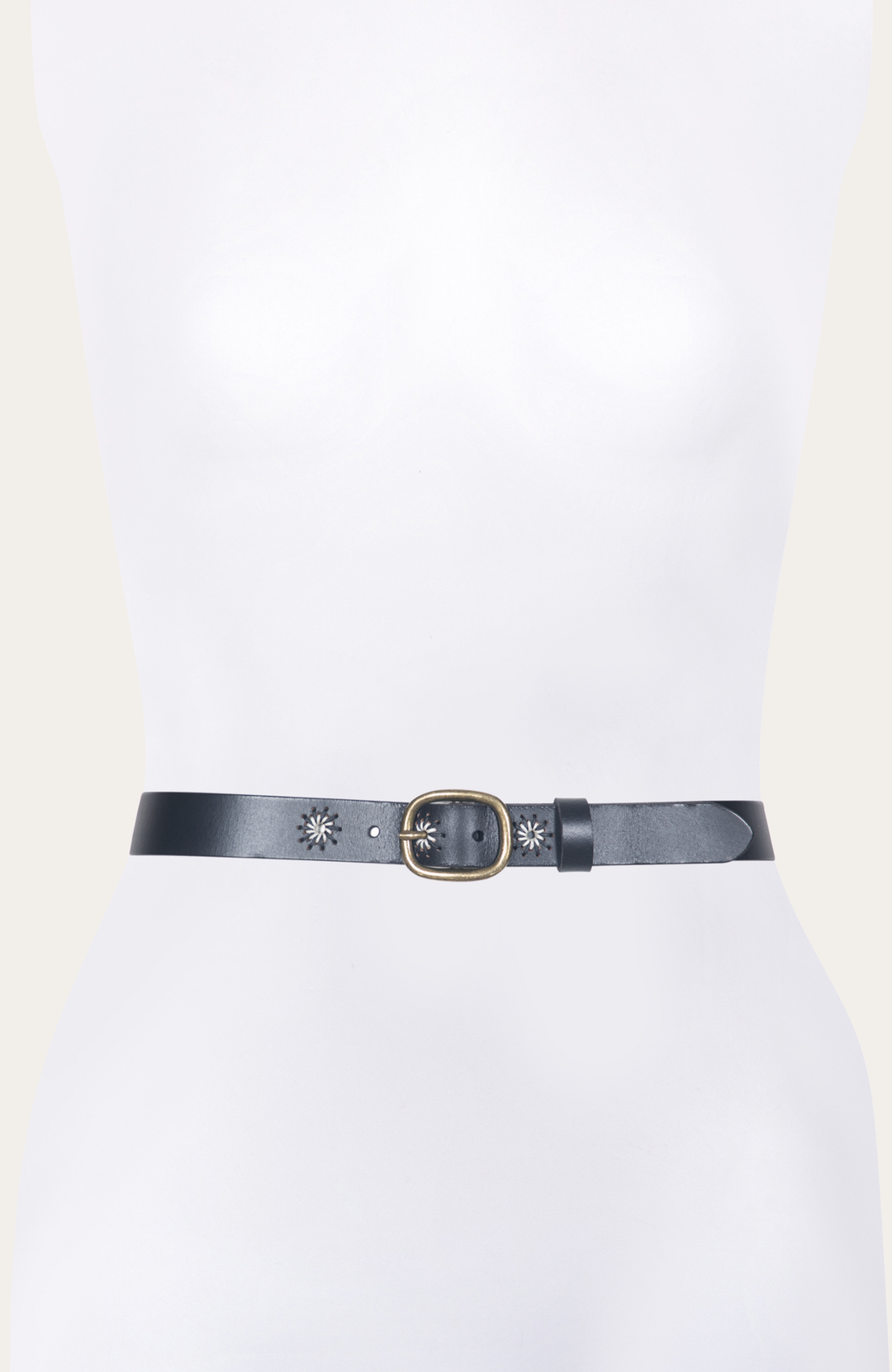 30mm Black Belt With Embroidered Holes - Black