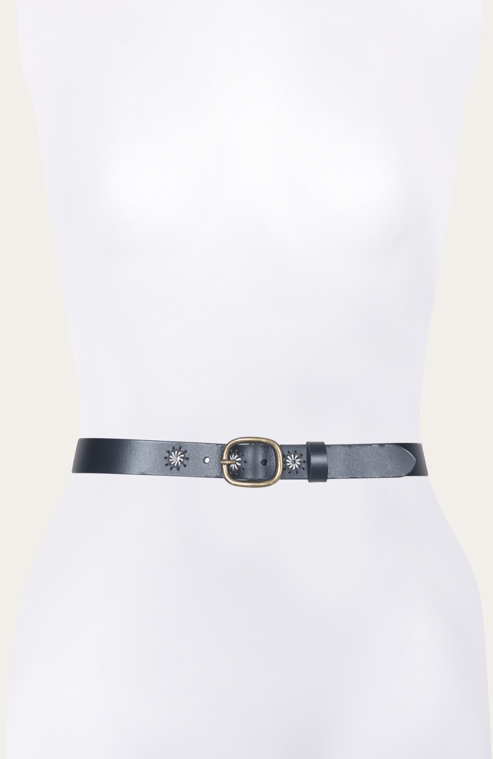 30mm Black Belt With Embroidered Holes - Black