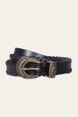 20mm Black Leather Belt With 3-Piece Buckle Set - Black