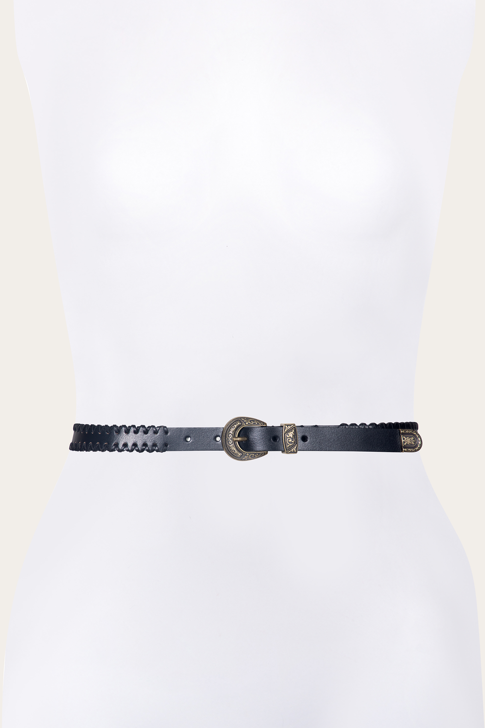 20mm Black Leather Belt With 3-Piece Buckle Set - Black