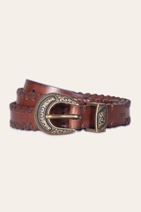 20mm Tan Leather Belt With 3-Piece Buckle Set - Tan