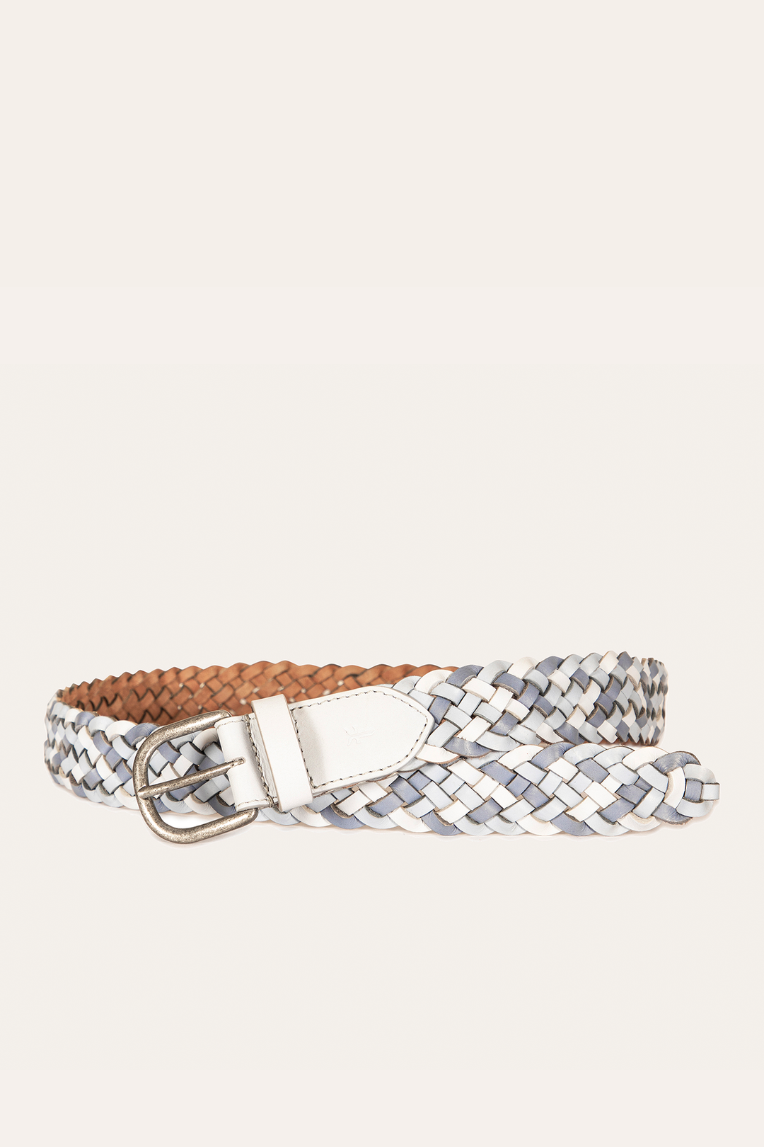35mm Washed Denim Woven Leather Belt - Washed Denim