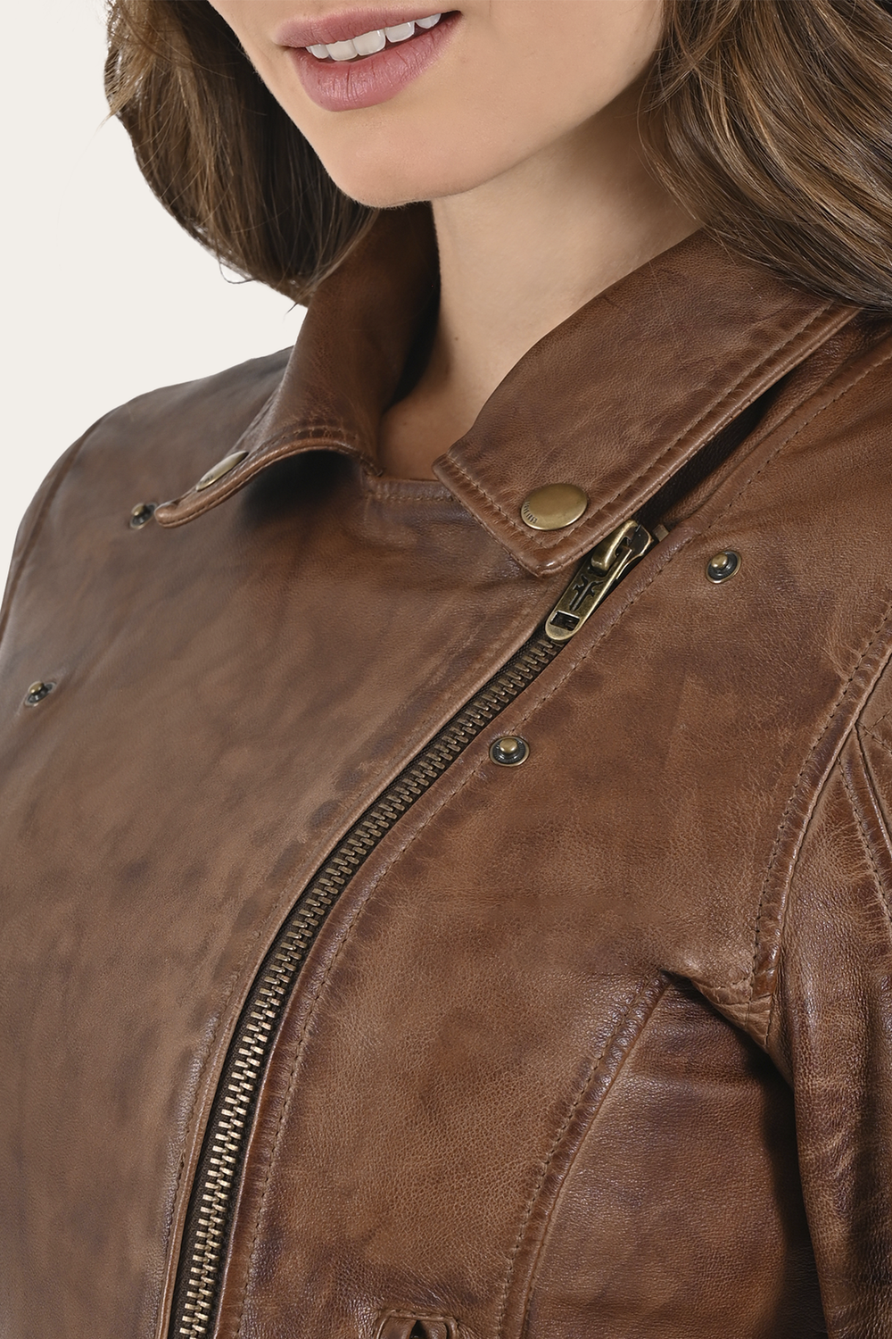 Cordially Modern Biker Jacket - Moka Tobacco