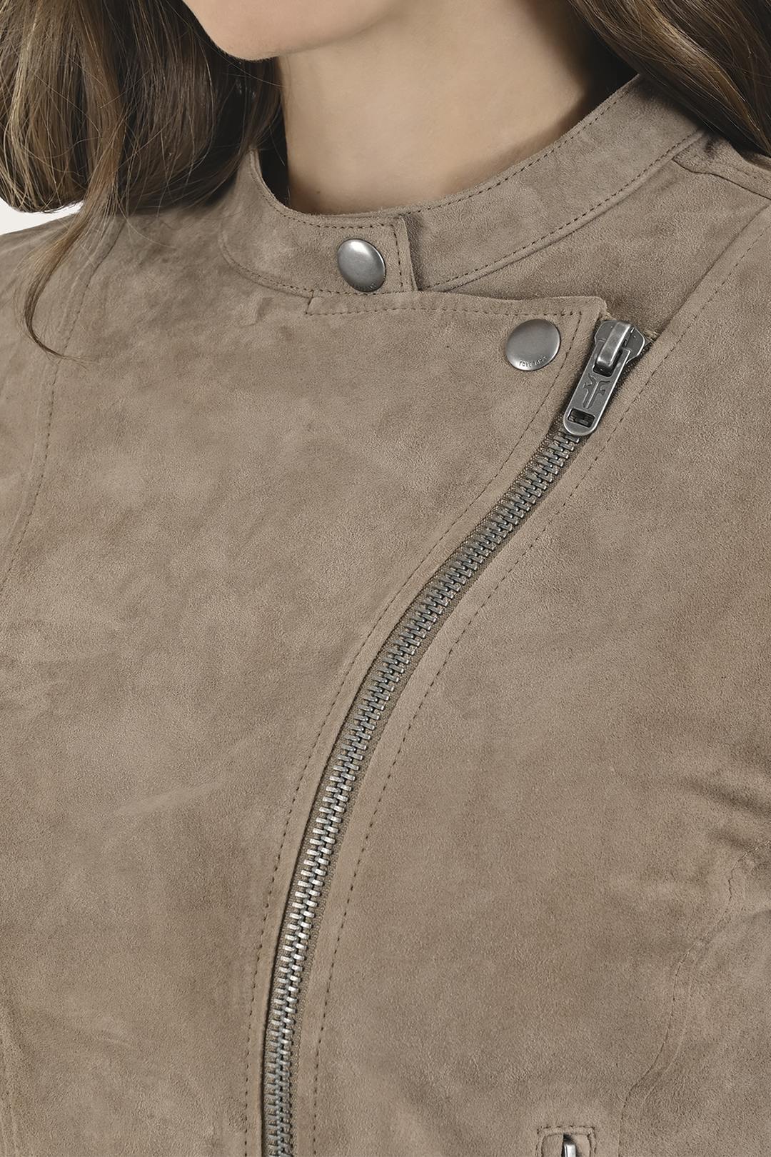 Women’s Taupe Jace Hybrid Biker Racer Suede Jacket - Taupe
