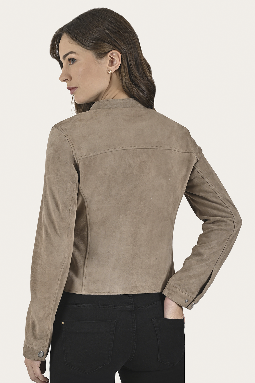 Women’s Taupe Jace Hybrid Biker Racer Suede Jacket - Taupe